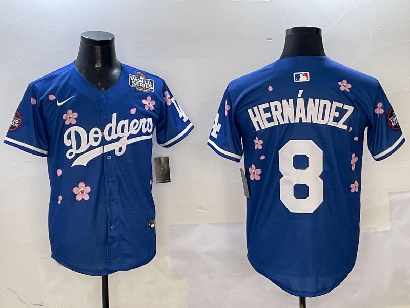 Men Los Angeles Dodgers #8 Hernandez Blue Sakura Edition 2025 Nike MLB Jersey style 3